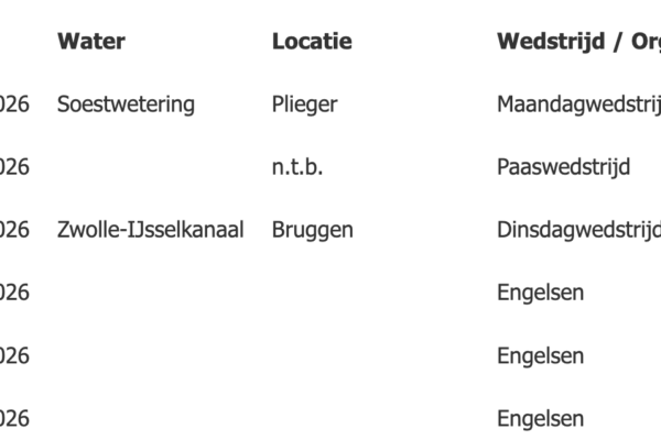 Wedstrijdagenda 2026