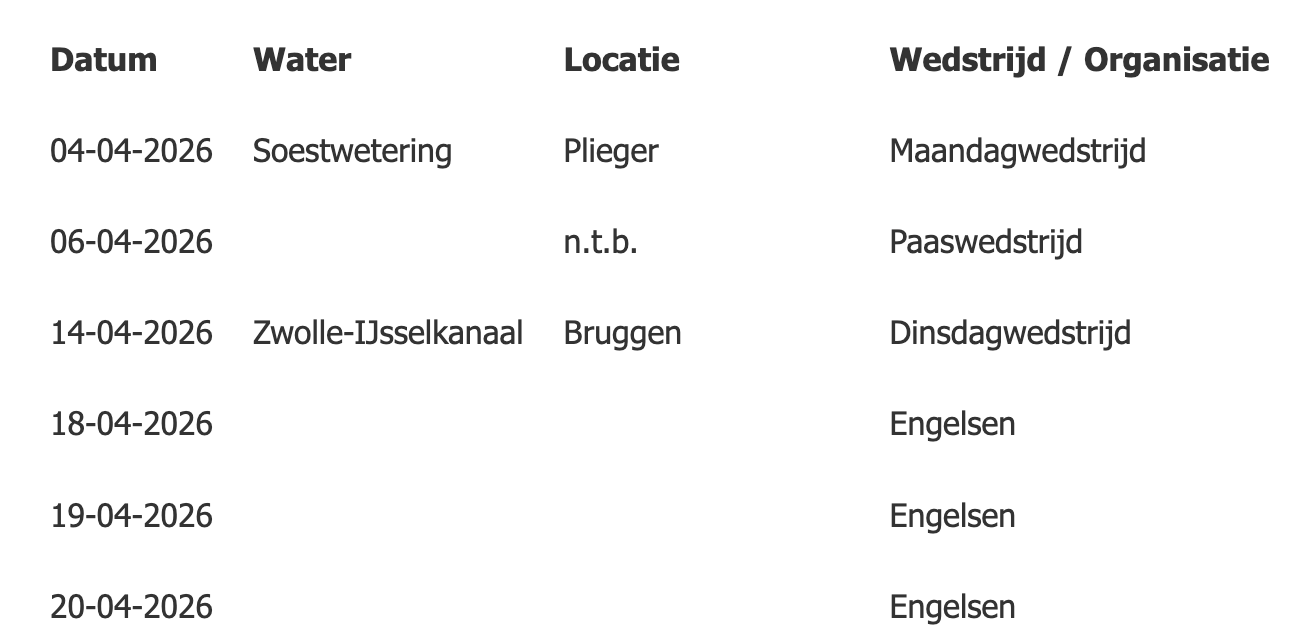 Wedstrijdagenda 2026